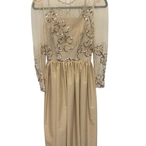 Elegant Cream Floral Embellished Dress Custom Made